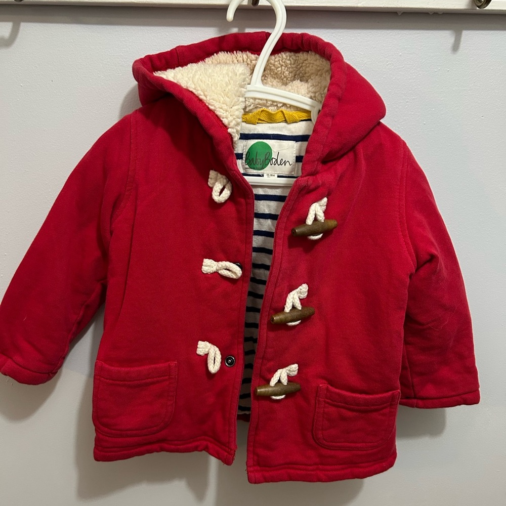 Baby Boden Blue and White Striped Hooded Coat